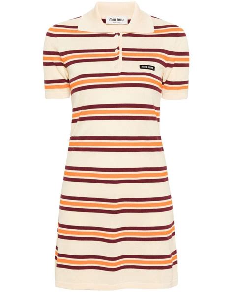 Miu Miu Striped Polo Minidress In White Lyst