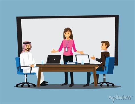 Business People Having Board Meeting Vector Illustration Cartoon Wall