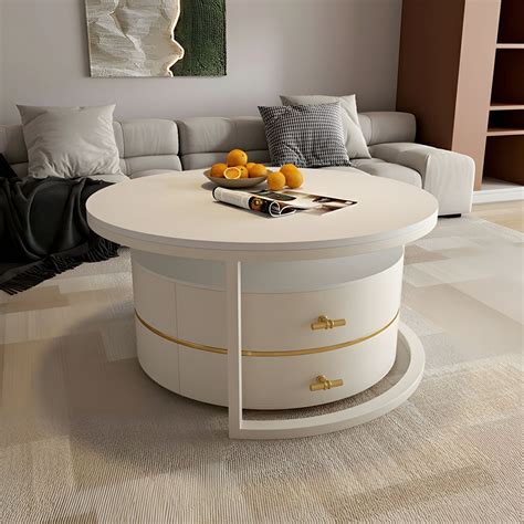 Modern Round Stone Coffee Table Set Set Of With Storage Drawers