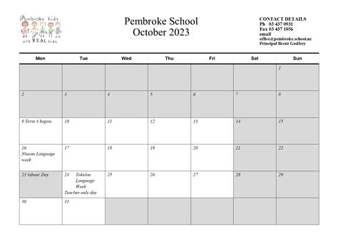 School Calendar – Pembroke School (Oamaru)