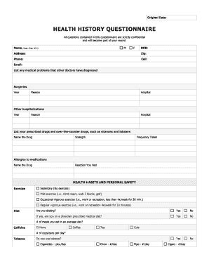 Fillable Online HEALTH HISTORY QUESTIONNAIRE Dosils Fax Email