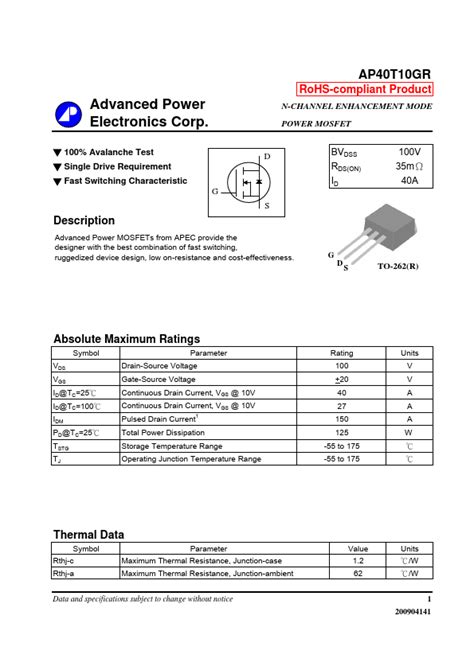 Ap T Gr Datasheet N Channel Enhancement Mode Power Mosfet