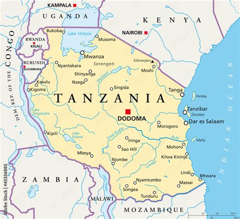 Tanzania map (Tansania Landkarte) Stock Vector | Adobe Stock