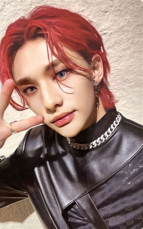 Stray Kids Hyunjin Photocard Scan Red Hair Photocard Fashion