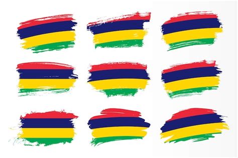 Premium Vector Set Of Mauritius Brush Stroke Flags Collection