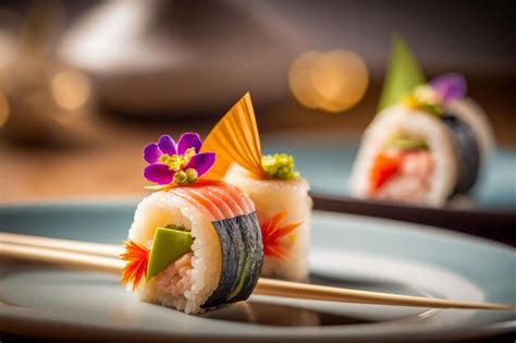 Premium Photo Sushi On A Plate With A Flower On It