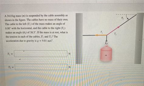 Solved A 34 0 Kg Mass M Is Suspended By The Cable Assembly