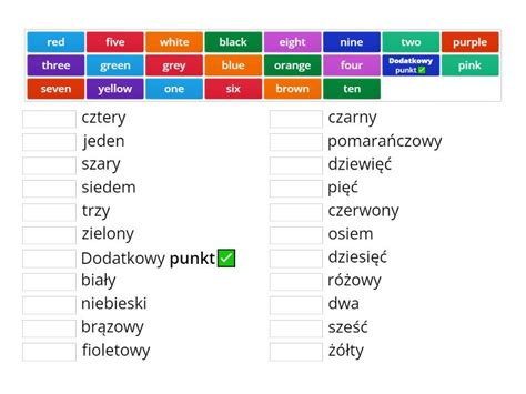 Liczby I Kolory Po Angielsku Match Up