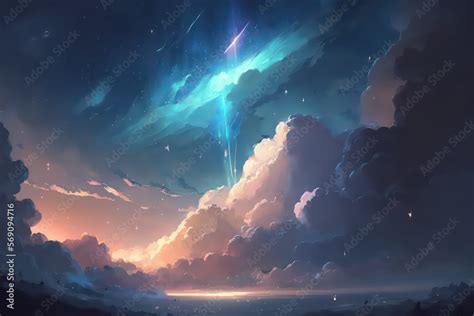 Anime sky painting wallpaper background. Fantasy sky. Skyland with ...