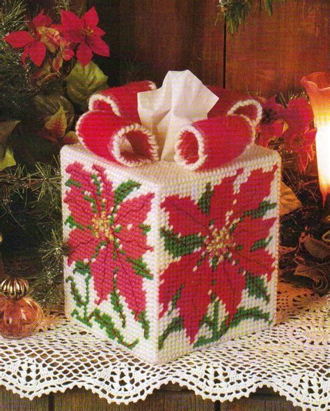 Poinsettia Tissue Topper Cover Christmas Plastic Canvas Pattern Only From A Book Pattern