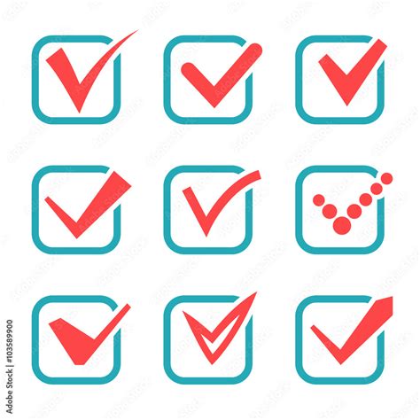 Check Mark Icons Red Tick Check Marks In Blue Boxes Vector