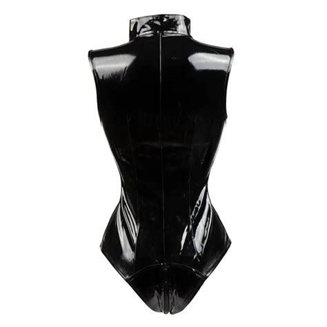 Sexy Noir PVC Body Zipper Latex Wetlook Catsuit Gothique Faux Cuir