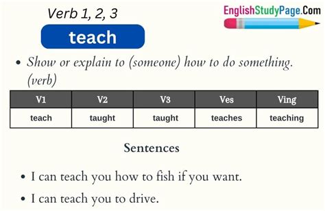 Teach Verb 1 2 3 Past And Past Participle Form Tense Of Teach V1 V2 V3