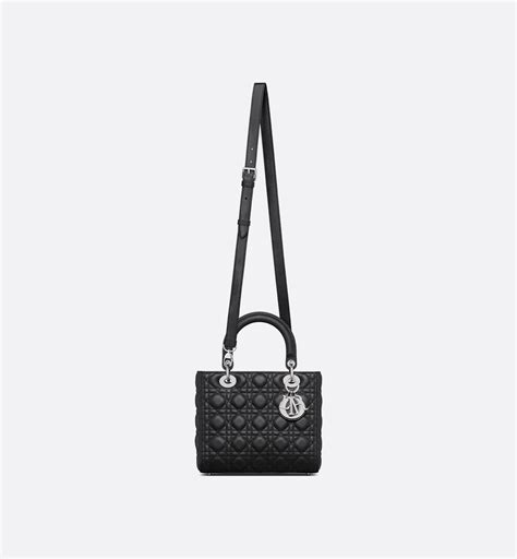 Medium Lady Dior Bag Black Grained Cannage Calfskin Dior