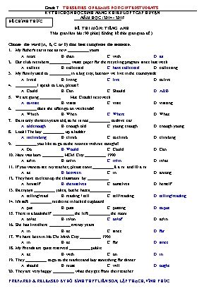 Đề thi môn Tiếng Anh Lớp 7 năm học 2014 2015 Kỳ thi chọn học sinh