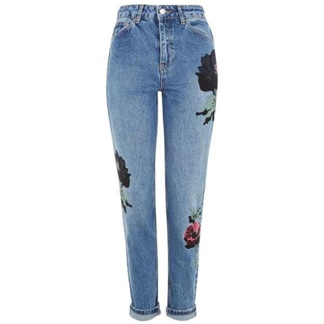 Womens Topshop Floral Embroidered Mom Jeans 110 Liked On Polyvore