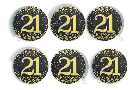 Oaktree Sparkling Fizz Hanging Swirls 21st Black Gold 6pcs