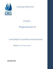 Programación III ACT 1 docx Universidad Virtual CNCI ACTIVIDAD 1