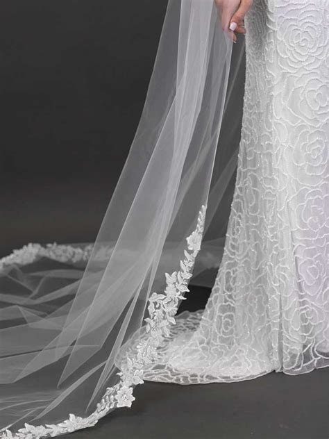 Heavily Beaded Lace Cathedral Wedding Veil 4686v