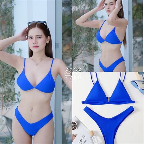 Bikini บกน สามเหลยม สนำเงน กางเกงในแบบสวม Shopee Thailand