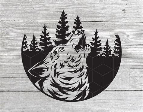 Howling Wolf With Forest Vector Files Cricut Cut Svg Png Pdf Eps Howling Wolf Cut File Wolf