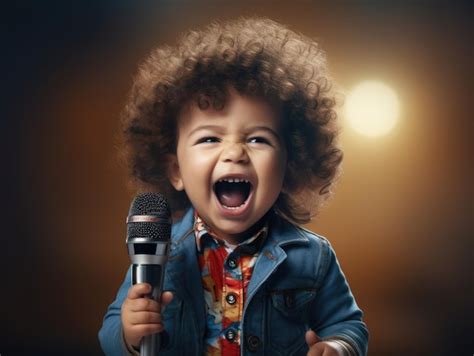 Premium AI Image | funny smiling baby as singer