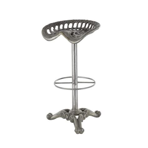 Litton Lane In Silver Metal Weathered Antique Cast Iron Bar Stool