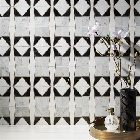 Petite Art Deco Ponte By Vanessa Deleon 6x6 Mosaic Tile Black Marble