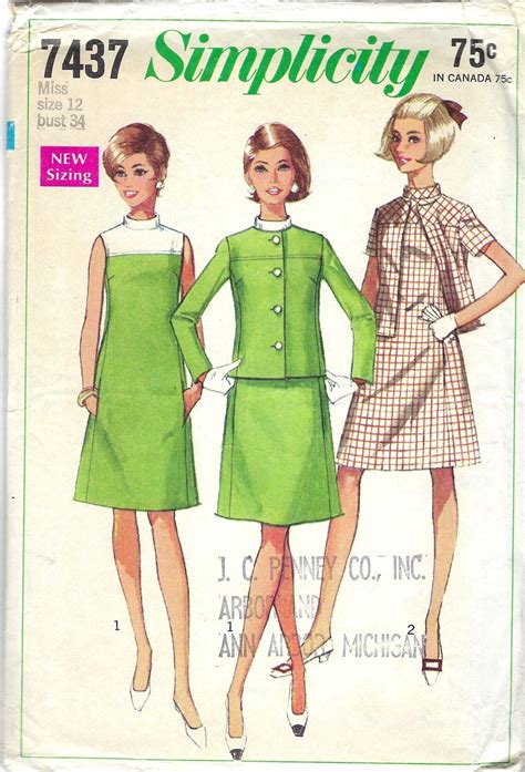 1960s A Line Dress And Jacket Simplicity 7437 Size 12 Bust 34 Etsy In