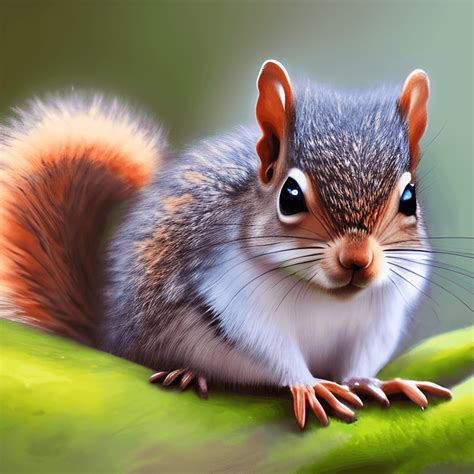 Whimsical Detailed Fantasy Fluffy Tiny Cute Adorable Baby Squirrel