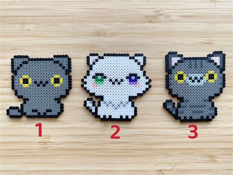 Kawaii Cats Perler Beads Art Can Be Fridge Magnet Keychain Etsy