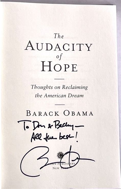 Audacity Of Hope Thoughts On Reclaiming The American Dream Barack Obama First Edition