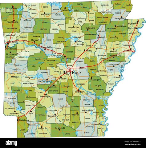 Highly Detailed Editable Political Map With Separated Layers Arkansas