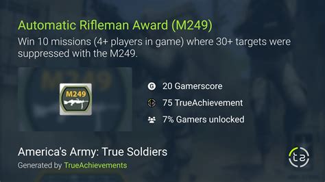 Automatic Rifleman Award M249 Achievement In Americas Army True