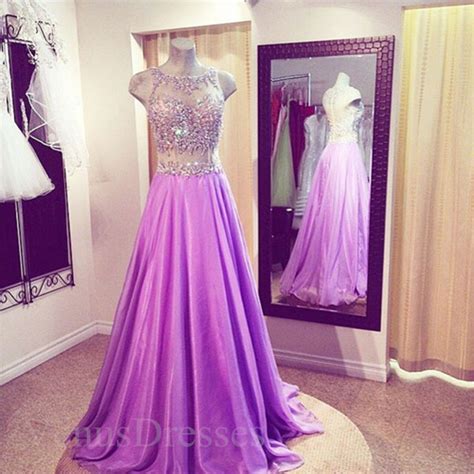 Light Purple Sheering Two Piece Round Neckline Sweep Train Prom Dress Long Formal Dress On Luulla