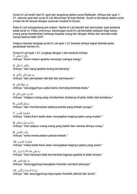 Tafsir Surat Al Lail Surat Al Lail Terdiri Dari 21 Ayat Dan Tergolong