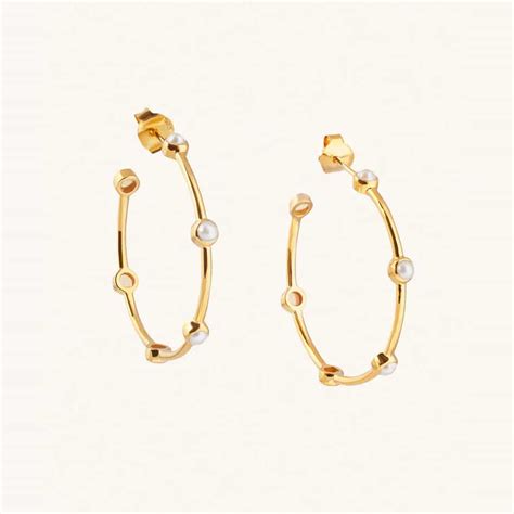 Gold Vermeil Pearl Studded Hoop Earring Silverado Jewellery