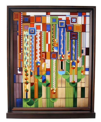 Frank Lloyd Wright Saguaro Forms Cactus Flowers Stained Art Glass Panel Display