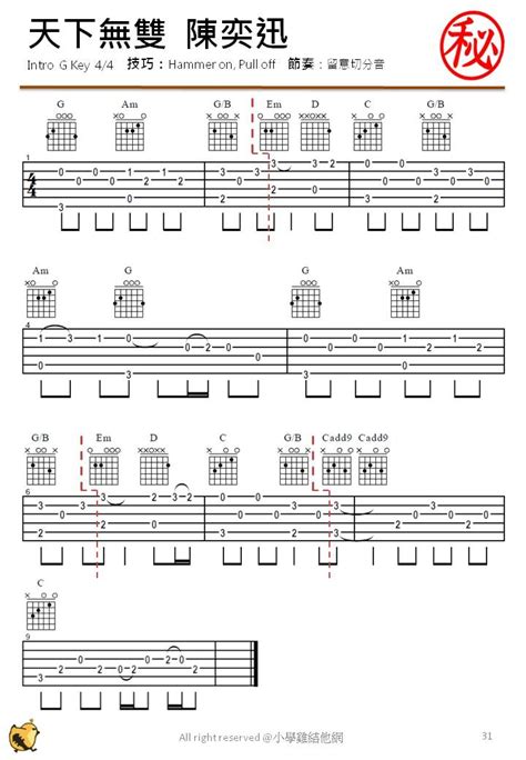 天下無雙 結他教學 結他譜 前奏