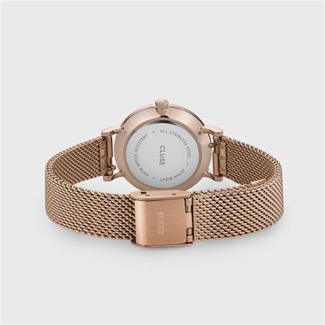 Montre Boho Chic Petite Mesh Couleur Or Rose Cadran Rond Blanc