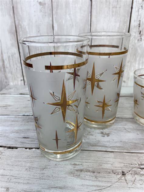 Mid Century Glasses 10 Mcm Glassware Dominion Starburst Glasses