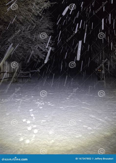 snow falling   night time stock photo image  storm space