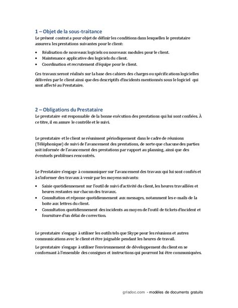 Contrat De Sous Traitance Doc Pdf Page Sur