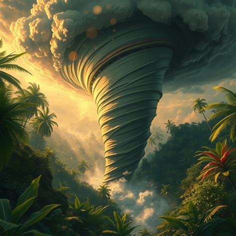 Tornado in jungle - Tornado in Vibrant Jungle Landscape