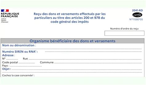 CERFA 11580 04 reçu fiscal pour un don à une association