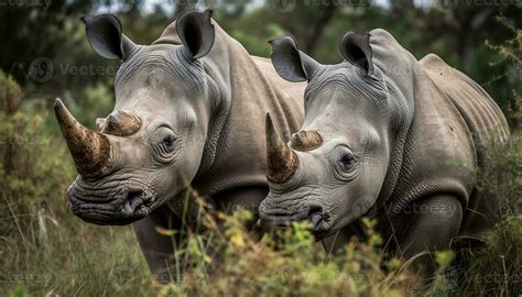 Large herbivorous mammals graze on the plain in Africa wilderness ...