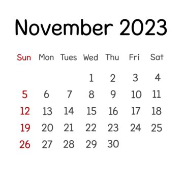 Calendario Simple Noviembre 2023 Gratis Para Editar PNG Calendario