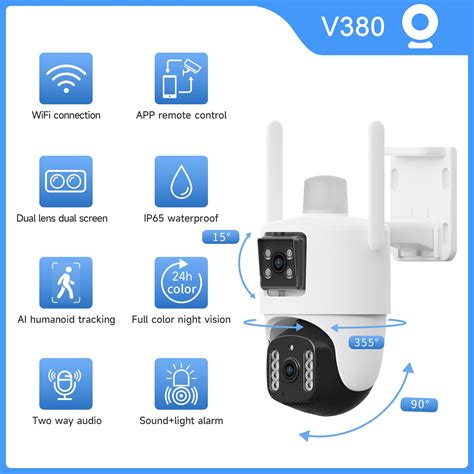 V380 Pro Kamera CCTV Dual Lens Outdoor Two Way Audio PIR HD 2160P IP65