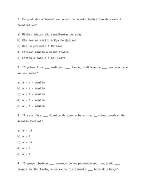 Exercícios Sobre Crase Para 8 Ano Gabarito REVOEDUCA