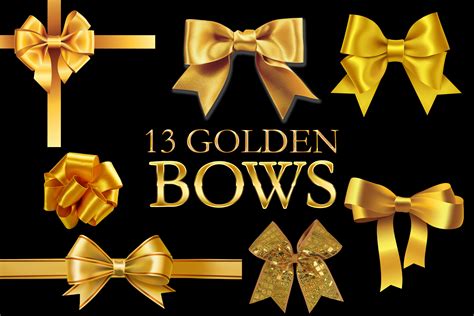 13 Gold Bow clipart, Christmas Ribbon Gift, Ribbon, Golden bow - FilterGrade